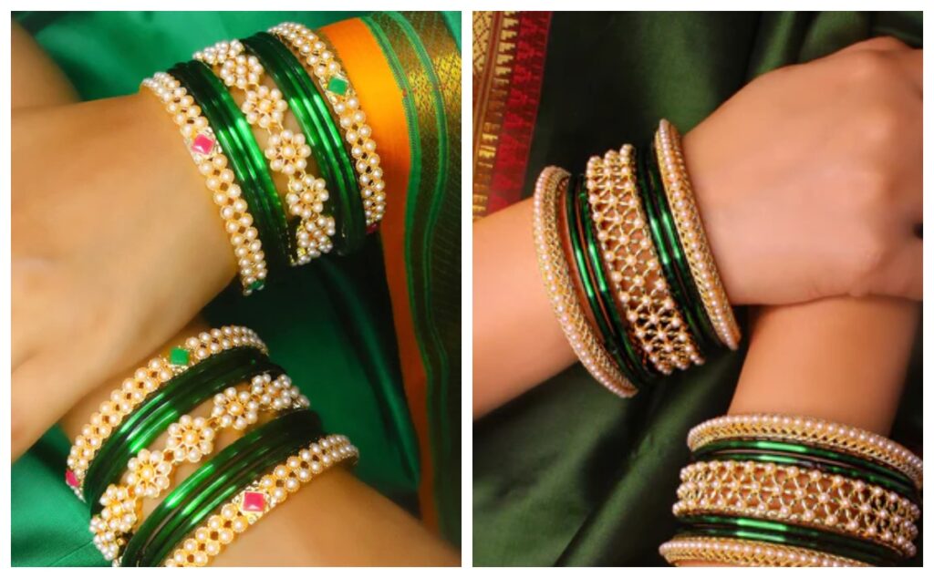 latest trendy green glass bangle set