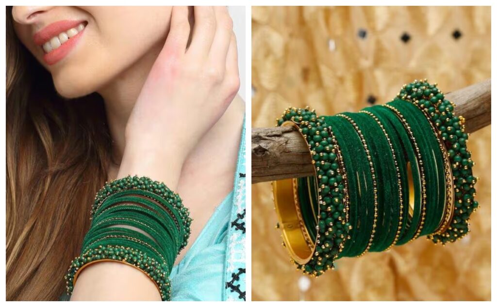 latest trendy green glass bangle set